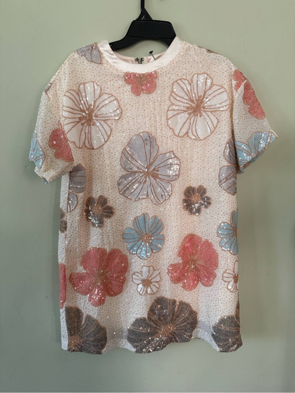 Sequin Floral Mini Dress in Blush Pink